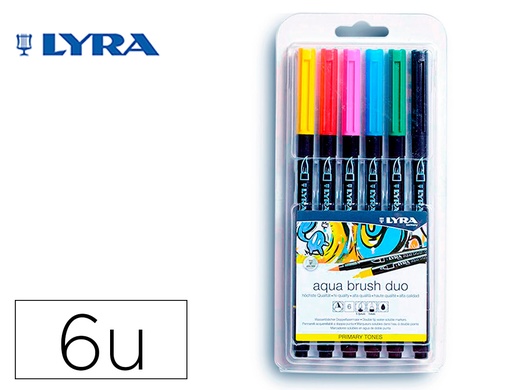 [9159888] LYRA - Rotulador aqua brush acuarelable doble punta y pincel tonos primarios blister de 6 unidades (Ref. L6521060)