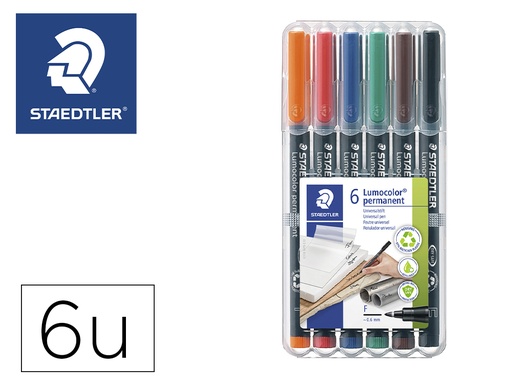 [2078086] STAEDTLER - ROTULADOR LUMOCOLOR RETROPROYECCION PUNTA DE FIBRA PERMANENTE 318 WP ESTUCHE 6 COLORES PUNTA FINA (Ref.318 WP6)