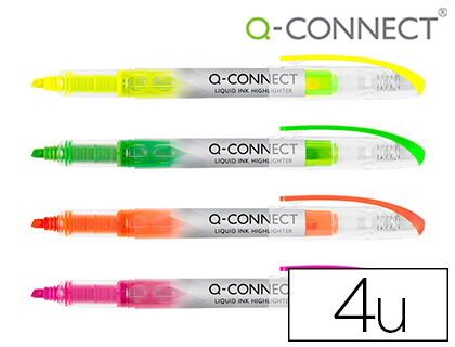 [2155087] Q-CONNECT - Rotulador fluorescente punta biselada tinta liquida bolsa de 4 unidades colores surtidos (Ref. KF16127)