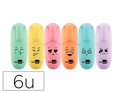 [2160272] LIDERPAPEL - Rotulador mini fluorescente pastel punta biselada estuche de 6 unidades colores surtidos (Ref. RT17)