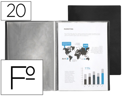 [2077154] LIDERPAPEL - CARPETA ESCAPARATE 20 FUNDAS PVC FOLIO NEGRO (Ref.EC40)