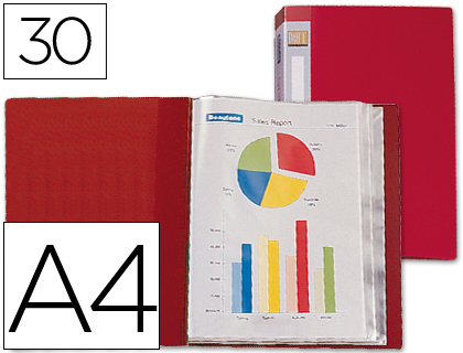 [2019666] LIDERPAPEL - CARPETA ESCAPARATE 37020 30 FUNDAS POLIPROPILENO DIN A4 ROJA LOMO PERSONALIZABLE (Ref.CJ42)