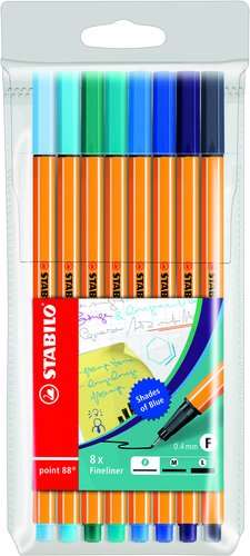 [1954016] STABILO - Estuche 8 rotuladores Point 88 sombras azul surtidos (Ref.88/8-03)