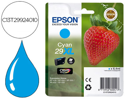 [9079469] EPSON - Cartuchos Inyección Tinta ORIGINALES 29XL CIAN 450pág. (Ref.C13T29924012)