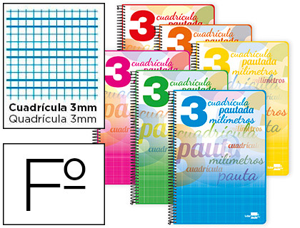 [2051697] LIDERPAPEL - CUADERNO ESPIRAL FOLIO PAUTAGUIA TAPA BLANDA 80H 80 GR CUADRO PAUTADO 3MM CON MARGEN COLORES SURTIDOS (Ref.BF53)