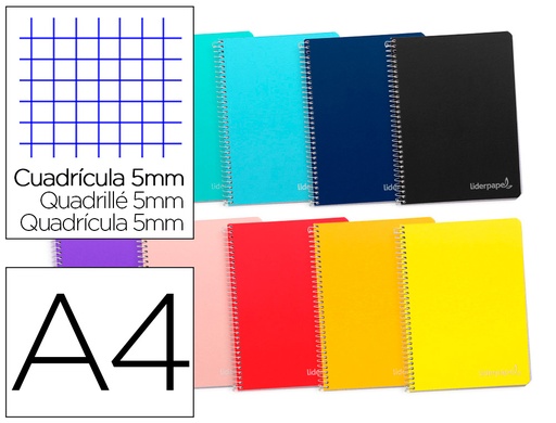 [2009771] LIDERPAPEL - CUADERNO ESPIRAL A4 MICRO INSPIRE TAPA DURA 160H 60 GR CUADRO 5MM 5 BANDAS 4 TALADROS COLORES SURTIDOS (Ref.BA03)