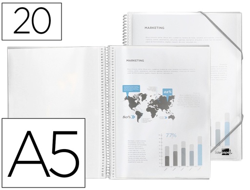 [2010986] LIDERPAPEL - Carpeta escaparate con espiral 20 fundas polipropileno din a5 transparente (Ref. EC59)