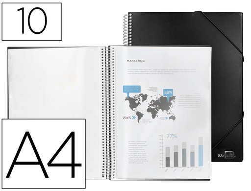 [2075080] LIDERPAPEL - CARPETA ESCAPARATE CON ESPIRAL 10 FUNDAS POLIPROPILENO DIN A4 NEGRO (Ref.EC29)