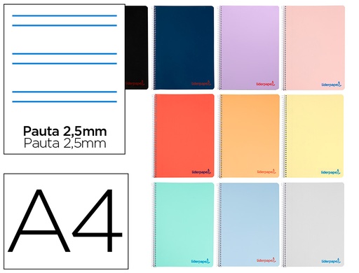 [2008933] LIDERPAPEL - CUADERNO ESPIRAL FOLIO IMAGINE TAPA PLASTICO 80H 60 GR PAUTA 2,5MM CON MARGEN COLORES SURTIDOS (Ref.BF29)