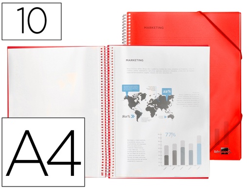 [2053806] LIDERPAPEL - CARPETA ESCAPARATE CON ESPIRAL 10 FUNDAS POLIPROPILENO DIN A4 ROJO (Ref.EC02)