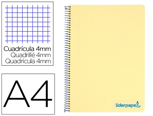 [2008947] LIDERPAPEL - CUADERNO ESPIRAL FOLIO THINK TAPA PLASTICO 80H 80 GR CUADRO 4MM CON MARGEN COLOR AMARILLO (Ref.TH04)