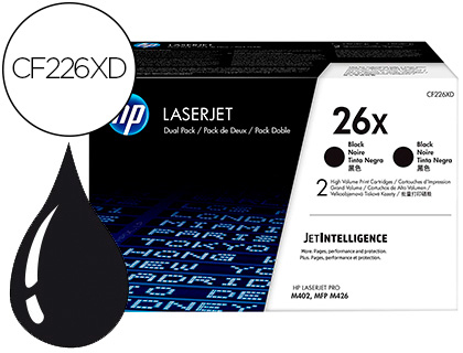 [9155493] HP ( HEWLETT PACKARD ) - Toner laserjet pro 26x m402 mfp m426 negro pack de 2 unidades 9000 paginas (Ref. CF226XD)