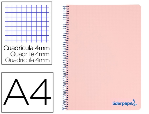 [2008970] LIDERPAPEL - CUADERNO ESPIRAL FOLIO THINK TAPA PLASTICO 80H 80 GR CUADRO 4MM CON MARGEN COLOR ROJO (Ref.TH02)