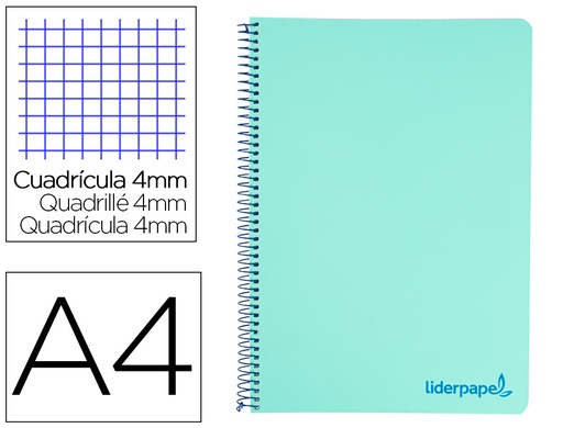 [2009132] LIDERPAPEL - CUADERNO ESPIRAL FOLIO THINK TAPA PLASTICO 80H 80 GR CUADRO 4MM CON MARGEN COLOR VERDE (Ref.TH03)