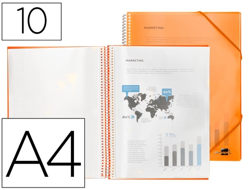 [2053808] LIDERPAPEL - CARPETA ESCAPARATE CON ESPIRAL 10 FUNDAS POLIPROPILENO DIN A4 NARANJA (Ref.EC04)