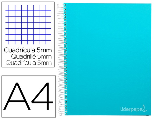 [2009650] LIDERPAPEL - CUADERNO ESPIRAL A4 MICRO CLASSIC TAPA FORRADA 160H 60 GR CUADRO 5MM 5 BANDAS 4 TALADROS AZUL (Ref.BA27)