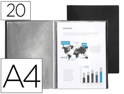 [2023032] LIDERPAPEL - CARPETA ESCAPARATE 37915 20 FUNDAS POLIPROPILENO DIN A4 NEGRA (Ref.CJ08)