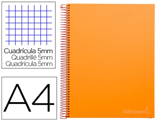 [2009748] LIDERPAPEL - CUADERNO ESPIRAL A4 MICRO CLASSIC TAPA FORRADA 160H 60 GR CUADRO 5MM 5 BANDAS 4 TALADROS NARANJA (Ref.BA29)