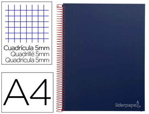 [2009651] LIDERPAPEL - CUADERNO ESPIRAL A4 MICRO CLASSIC TAPA FORRADA 160H 60 GR CUADRO 5MM 5 BANDAS 4 TALADROS NEGRO (Ref.BA28)