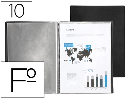 [2077155] LIDERPAPEL - CARPETA ESCAPARATE 10 FUNDAS PVC FOLIO NEGRO (Ref.EC41)