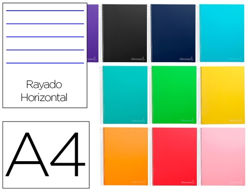 [2009756] LIDERPAPEL - CUADERNO ESPIRAL A4 MICRO CLASSIC TAPA FORRADA 160H 60 GR HORIZONTAL 5 BANDAS 4 TALADROS COLORES SURTIDOS (Ref.BA02)