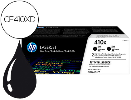 [9155495] HP ( HEWLETT PACKARD ) - Toner laserjet pro 410x m452 m477 negro pack de 2 unidades 6500 paginas (Ref. CF410XD)