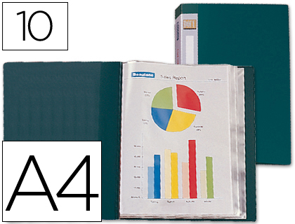 [2019659] LIDERPAPEL - CARPETA ESCAPARATE 31703 10 FUNDAS POLIPROPILENO DIN A4 VERDE LOMO PERSONALIZABLE (Ref.CJ35)