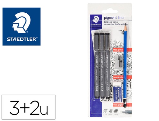 [2062739] STAEDTLER - ROTULADOR CALIBRADO MICROMETRICO 308 NEGRO BLISTER DE 3 UND + GOMA LAPIZ Y Sacapuntas/Afilalapices DE REGALO (Ref.308 SBK3P2)