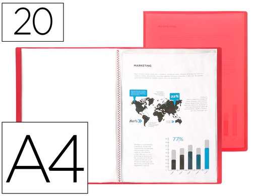 [2051712] LIDERPAPEL - CARPETA ESCAPARATE 47040 20 FUNDAS POLIPROPILENO TRASLUCIDA DIN A4 ROJO FROSTY (Ref.CJ09)