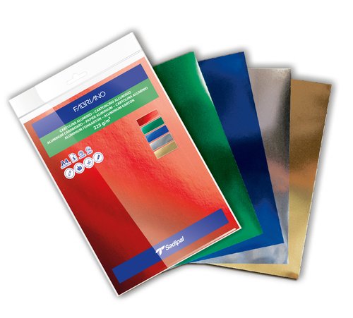 [1936167] SADIPAL - Blister 5 CARTULINAS ALUMINIO A4 SURTIDAS (ROJO,AZUL,VERDE,PLATA Y ORO) (Ref.SAD20286)