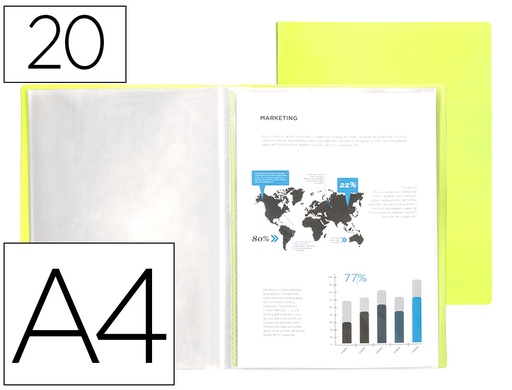 [2010996] LIDERPAPEL - Carpeta escaparate 20 fundas polipropileno din A4 amarillo fluor opaco (Ref. EC67)