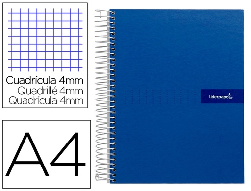 [2009928] LIDERPAPEL - CUADERNO ESPIRAL FOLIO MULTILIDER TAPA FORRADA 80H 80 GR CUADRO 4MM CON MARGEN AZUL (Ref.BF46)