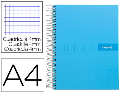 [2009924] LIDERPAPEL - CUADERNO ESPIRAL FOLIO MULTILIDER TAPA FORRADA 80H 80 GR CUADRO 4MM CON MARGEN CELESTE (Ref.BF70)