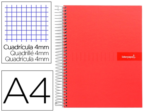 [2009926] LIDERPAPEL - CUADERNO ESPIRAL FOLIO MULTILIDER TAPA FORRADA 80H 80 GR CUADRO 4MM CON MARGEN ROJO (Ref.BF47)