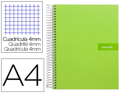 [2009927] LIDERPAPEL - CUADERNO ESPIRAL FOLIO MULTILIDER TAPA FORRADA 80H 80 GR CUADRO 4MM CON MARGEN VERDE (Ref.BF48)