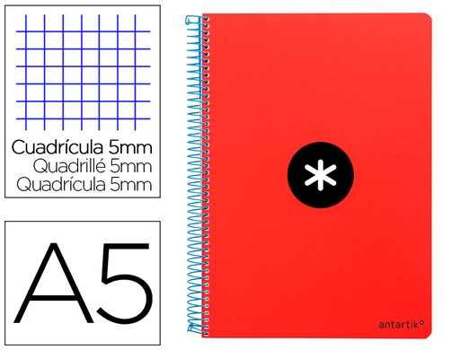 [2074693] ANTARTIK - CUADERNO ESPIRAL LIDERPAPEL CUARTO TAPA DURA 80H 100 GR CUADRO 4MM CON MARGEN COLOR ROJO (Ref.KE12)