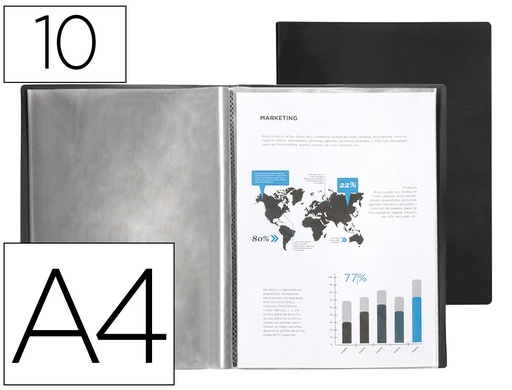 [2023028] LIDERPAPEL - CARPETA ESCAPARATE 37905 10 FUNDAS POLIPROPILENO DIN A4 NEGRA (Ref.CJ04)