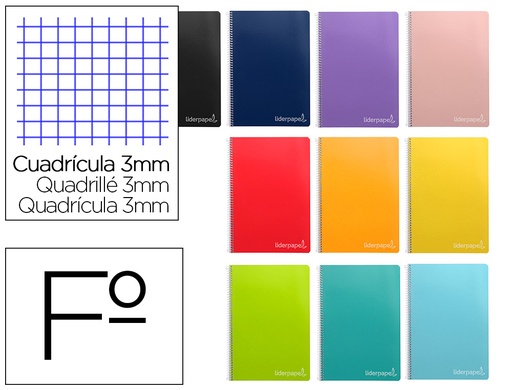 [2009866] LIDERPAPEL - CUADERNO ESPIRAL FOLIO INSPIRE TAPA DURA 80H 60 GR CUADRO 3MM CON MARGEN COLORES SURTIDOS (Ref.BF31)