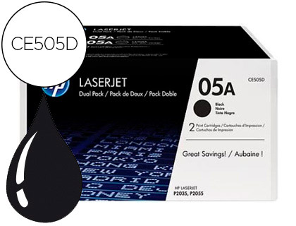 [9064168] HP ( HEWLETT PACKARD ) - Toner Laser ORIGINALES 05A Negro Pack 2 2300 paginas (Ref.CE505D)