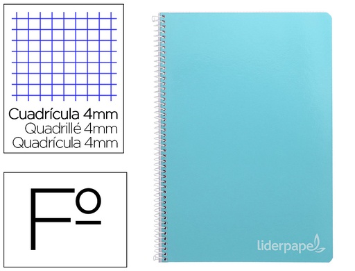 [2009792] LIDERPAPEL - CUADERNO ESPIRAL FOLIO INSPIRE TAPA DURA 80H 60 GR CUADRO 4MM CON MARGEN AZUL (Ref.BF32)