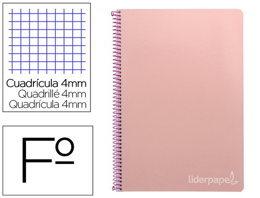 [2009798] LIDERPAPEL - CUADERNO ESPIRAL FOLIO INSPIRE TAPA DURA 80H 60 GR CUADRO 4MM CON MARGEN COLOR ROSA (Ref.BF73)