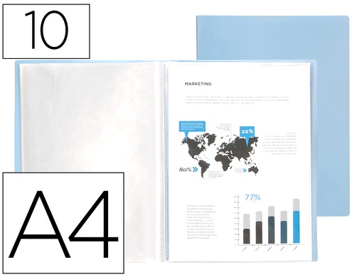 [2010993] LIDERPAPEL - Carpeta escaparate 10 fundas polipropileno din A4 celeste opaco (Ref. EC64)