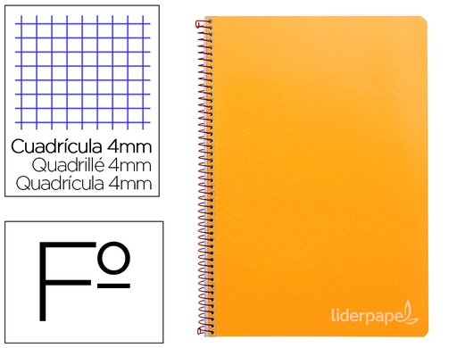 [2009794] LIDERPAPEL - CUADERNO ESPIRAL FOLIO INSPIRE TAPA DURA 80H 60 GR CUADRO 4MM CON MARGEN NARANJA (Ref.BF36)
