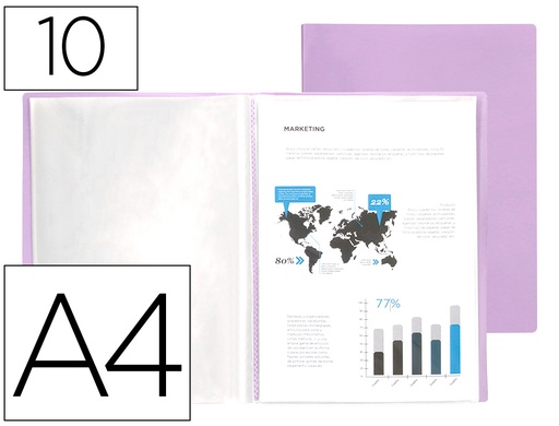 [2010992] LIDERPAPEL - Carpeta escaparate 10 fundas polipropileno din A4 lavanda opaco (Ref. EC63)
