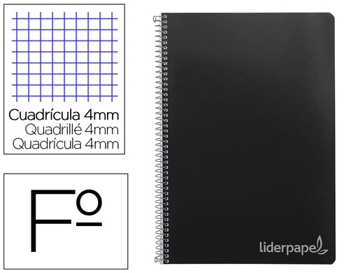 [2009796] LIDERPAPEL - CUADERNO ESPIRAL FOLIO INSPIRE TAPA DURA 80H 60 GR CUADRO 4MM CON MARGEN NEGRO (Ref.BF33)