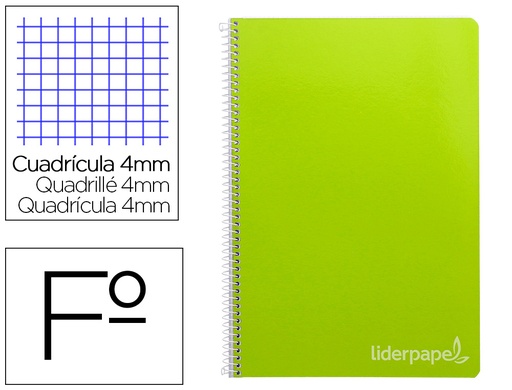 [2009801] LIDERPAPEL - CUADERNO ESPIRAL FOLIO INSPIRE TAPA DURA 80H 60 GR CUADRO 4MM CON MARGEN VERDE (Ref.BF35)