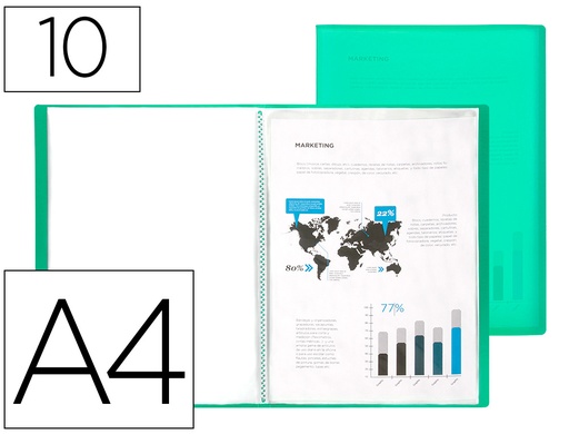 [2010988] LIDERPAPEL - Carpeta escaparate 10 fundas polipropileno din A4 verde translucido (Ref. EC60)