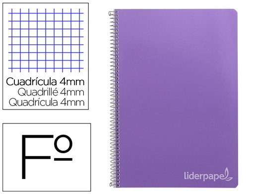 [2009803] LIDERPAPEL - CUADERNO ESPIRAL FOLIO INSPIRE TAPA DURA 80H 75gr CUADRO 4MM CON MARGEN VIOLETA (Ref.BF37)