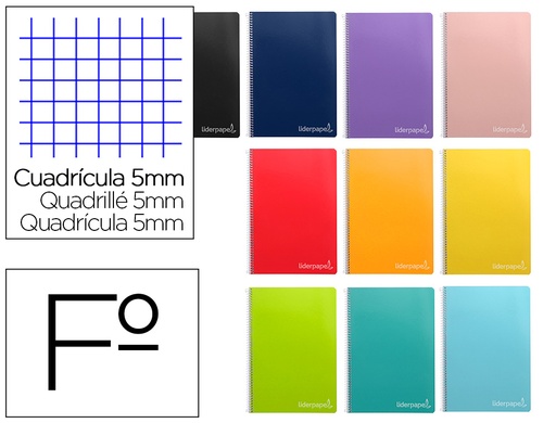 [2009867] LIDERPAPEL - CUADERNO ESPIRAL FOLIO INSPIRE TAPA DURA 80H 60 GR CUADRO 5MM CON MARGEN COLORES SURTIDOS (Ref.BF64)