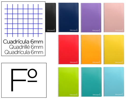 [2009868] LIDERPAPEL - CUADERNO ESPIRAL FOLIO INSPIRE TAPA DURA 80H 60 GR CUADRO 6MM CON MARGEN COLORES SURTIDOS (Ref.BF67)
